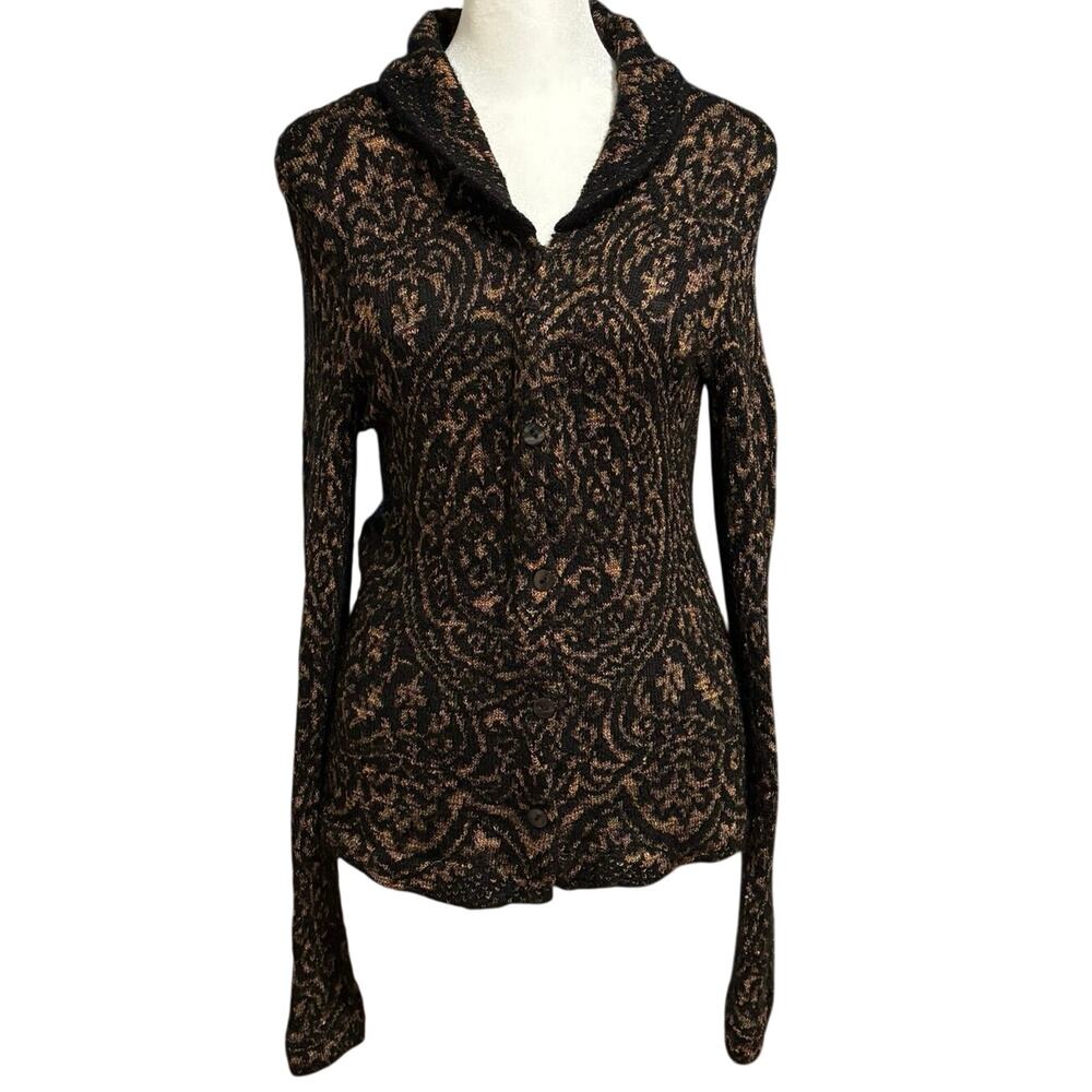 Millma Bolivia Size M Cardigan Sweater Alpaca Hand Loomed Black Brown